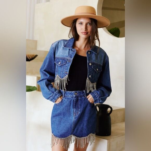 018. RHINESTONE SCALLOPED DENIM JACKET - Picture 6 of 9